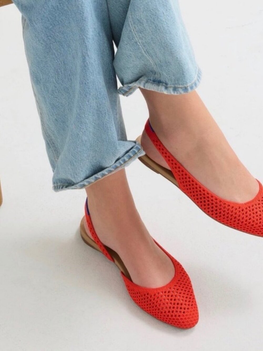 Rothy's The Almond Slingback Poppy Red Mesh Flats Size 9 - Picture 2 of 3